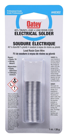 Oatey 48302 Rosin Core Wire Solder, 28 g Carded, Solid, Silver Gray, 182.22 to 237.78 deg C Melting Point