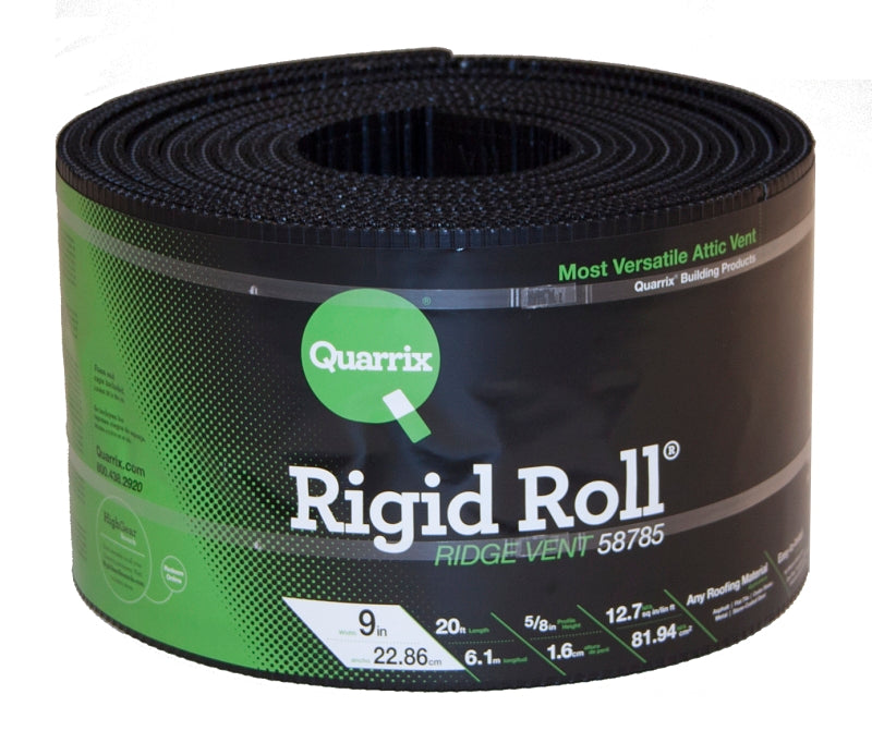 Quarrix 58785 Ridge Vent, 20 ft L, 9 in W, HDPE, Black