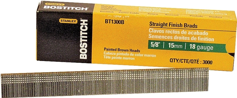 Bostitch BT1300B Nail, Glue Collation, 5/8 in L, 18 Gauge, Steel, Coated, Brad Head, Smooth Shank, 3000/PK