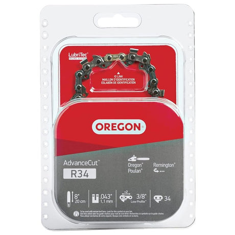 Oregon AdvanceCut R34 Chainsaw Chain, 8 in L Bar, 0.043 in, 3/8 in TPI/Pitch, 34-Link