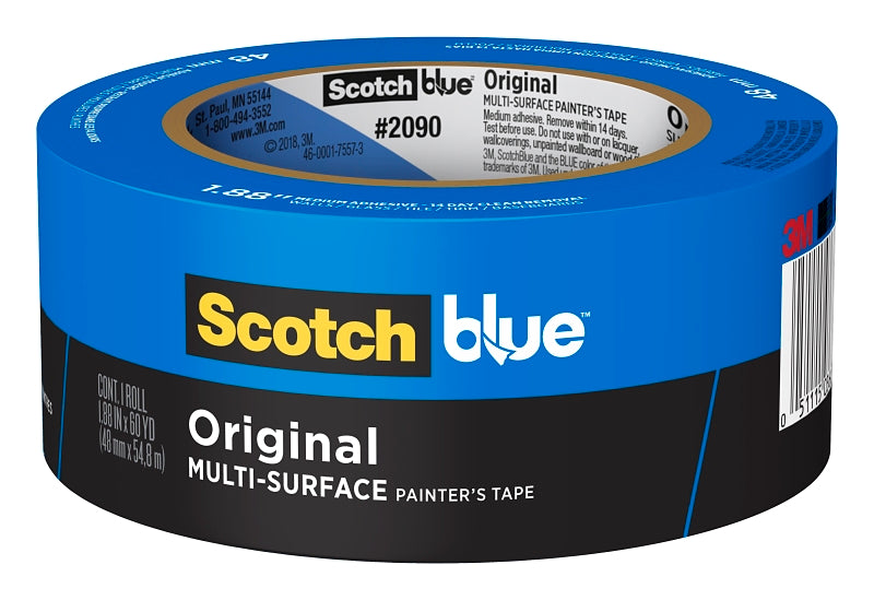 ScotchBlue 2090-48AP Painter's Tape, Multi-Surface, 60 yd L, 1.88 in W, Crepe Paper Backing, Blue, 1/PK