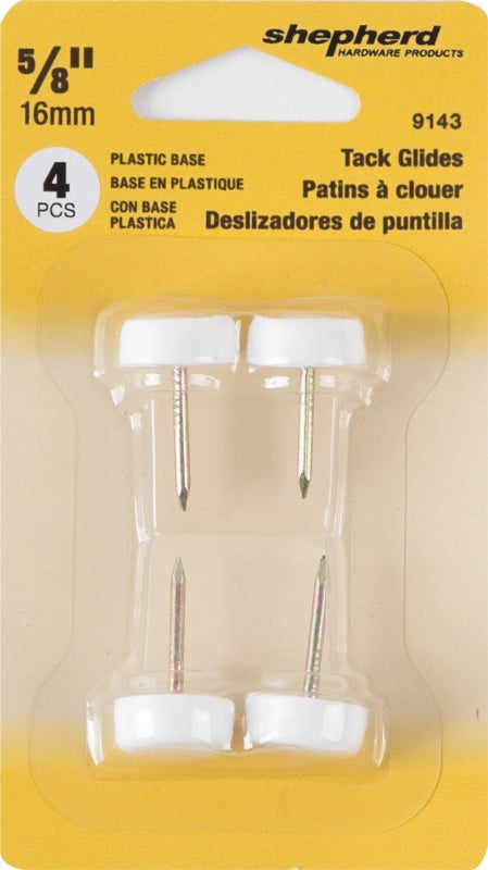 Shepherd Hardware 9143 Tack Furniture Glide, Round, 5/8 in Dimensions, Plastic, White, 4/PK, Pack of 6