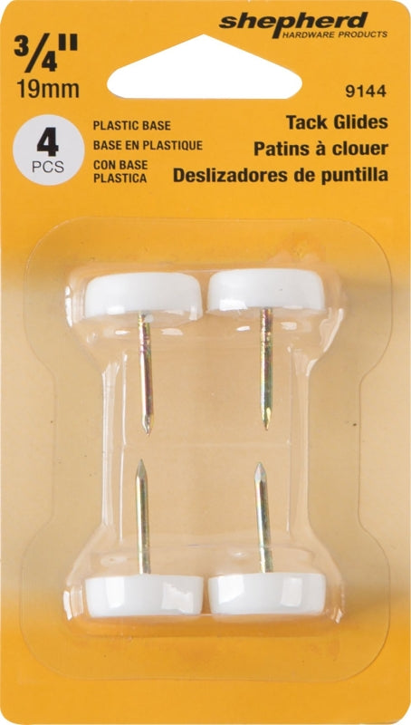 Shepherd Hardware 9144 Tack Furniture Glide, Round, 3/4 in Dia Dimensions, Plastic, White, 4/PK, Pack of 6