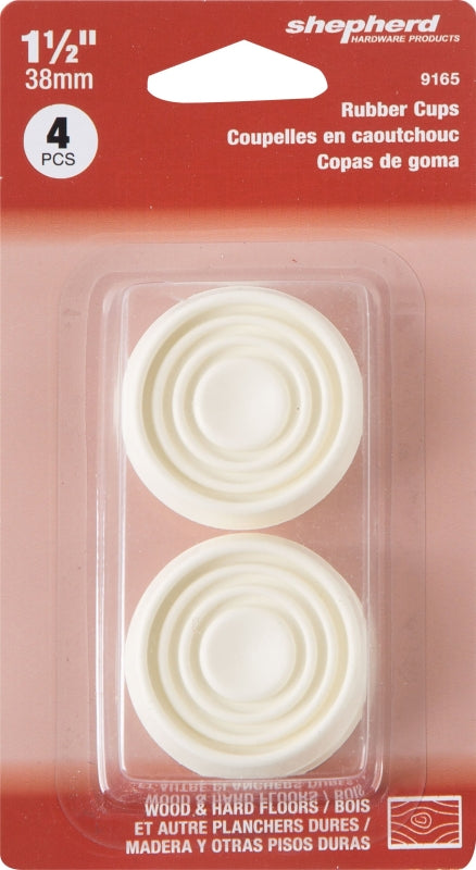 Shepherd Hardware 9165 Caster Cup, Round, 1-1/2 in Dia Dimensions, Rubber, Off-White, 4/PK, Pack of 6