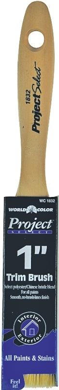 Linzer 1832-1 Paint Brush, 1 in W, Chisel Trim Brush, 2-1/4 in L Bristle, Polyester Bristle, Varnished Handle