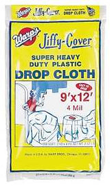 Warp's 4JC-912 Drop Cloth, 4 mil Thick, 12 ft L, 9 ft W, Plastic, Clear