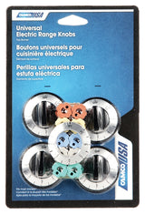 Camco USA 00883 Burner Knob Kit, Includes: Adapter, Dials, Inserts and (4) Chrome Knobs, Black