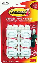 Command 17006-VP Adhesive Hook, 0.5 lb, 18-Hook, Plastic, White