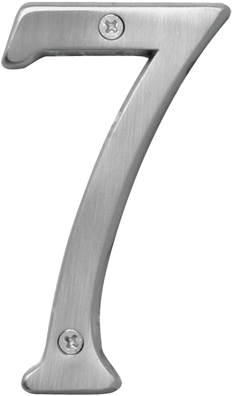Hy-Ko BR-43SN, Prestige Series BR-43SN/7 House Number, Character: 7, 4 in H Character, Brass, Pack of 3