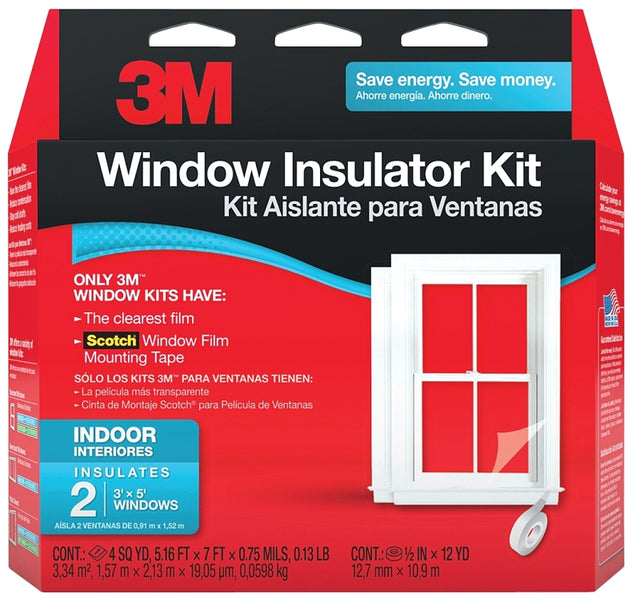Scotch 2120 Window Insulation Kit, 60 in W, 0.75 mil Thick, 36 in L, Plastic, Clear