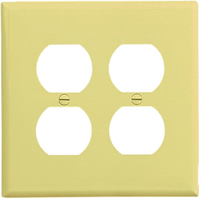 Eaton PJ82V Mid-Size Wallplate, 4-7/8 in L, 4-15/16 in W, 2-Gang, Polycarbonate, Ivory, High-Gloss, Screw