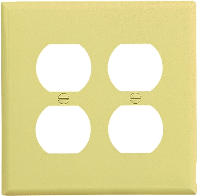 Eaton PJ82V Mid-Size Wallplate, 4-7/8 in L, 4-15/16 in W, 2-Gang, Polycarbonate, Ivory, High-Gloss, Screw