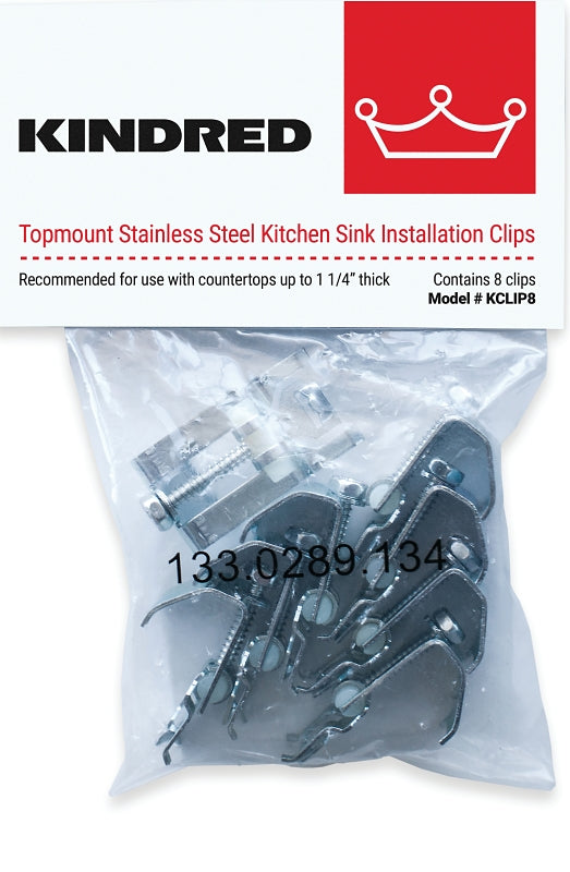 Franke KCLIP8/F Sink Clip, Stainless Steel, For: Countertops up to 1-1/4 in, Pack of 6