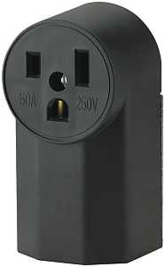 Eaton 1252 Power Receptacle, 2-Pole, 250 V, 50 A, Back, Bottom Wiring, NEMA: NEMA 6-50R, Black