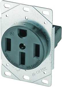 Eaton Cooper Wiring 1258-SP Power Receptacle, Flush Mounting, 3-Pole, 125/250 V, 50 A, NEMA: NEMA 14-50R, Black