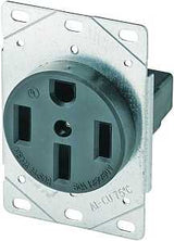 Eaton Cooper Wiring 1258-SP Power Receptacle, Flush Mounting, 3-Pole, 125/250 V, 50 A, NEMA: NEMA 14-50R, Black
