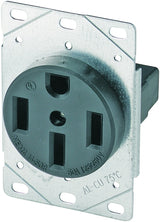 Eaton Cooper Wiring 1258-SP Power Receptacle, Flush Mounting, 3-Pole, 125/250 V, 50 A, NEMA: NEMA 14-50R, Black