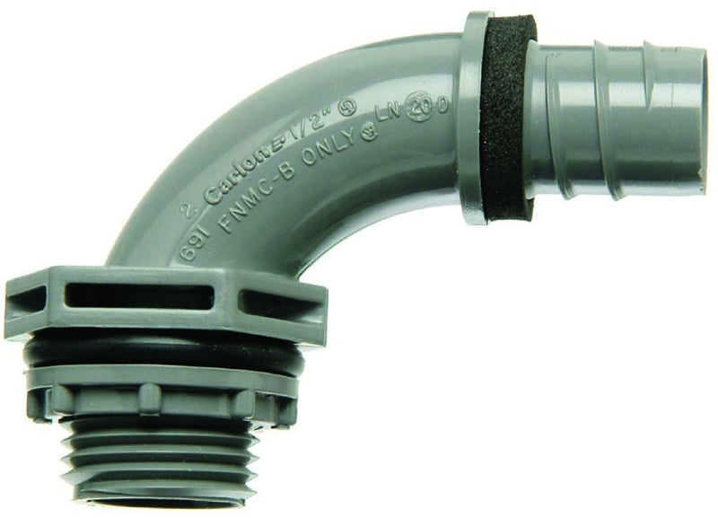 Carlon LN20DA-CTN Liquidtight Elbow, 1/2 in Trade Size, 90 deg Angle, PVC, NPT, Gray