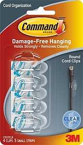 Command 17017CLR Cord Clip, Plastic, Transparent, Pack of 4