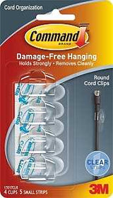 Command 17017CLR Cord Clip, Plastic, Transparent, Pack of 4