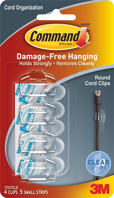 Command 17017CLR Cord Clip, Plastic, Transparent, Pack of 4