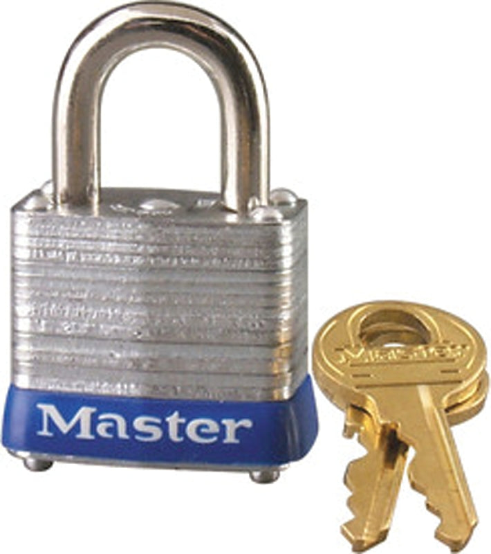 Master Lock 7KA P491 Padlock, 1-1/8 in W Body, Key No: P491, Keyed Alike Key, Open Shackle, 3/16 in Dia Shackle