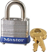 Master Lock 7KA P491 Padlock, 1-1/8 in W Body, Key No: P491, Keyed Alike Key, Open Shackle, 3/16 in Dia Shackle
