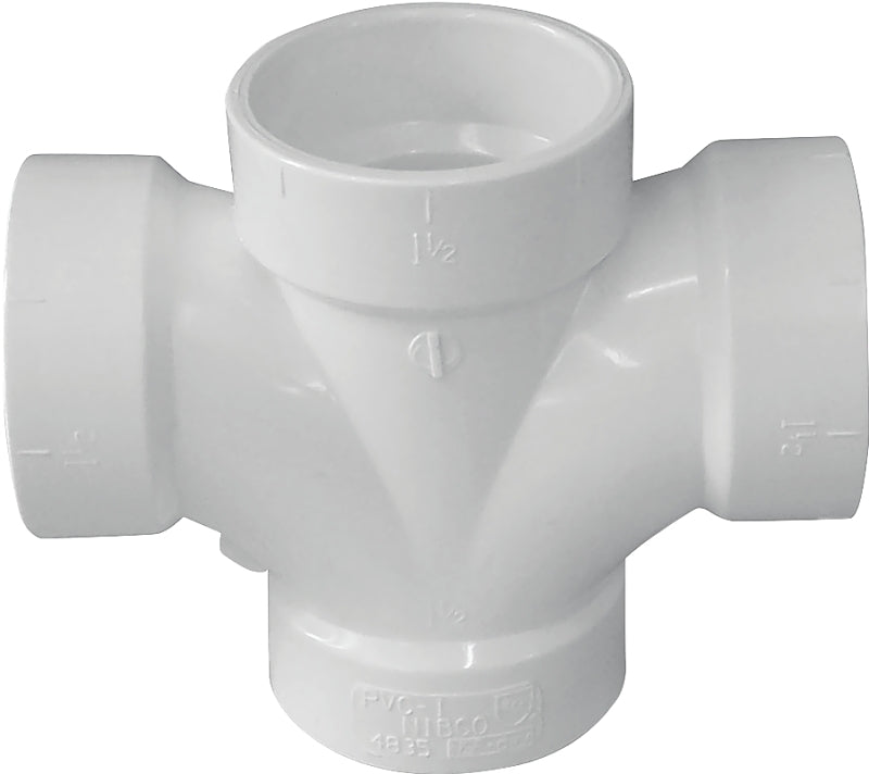 Canplas 192186 DWV Double Sanitary Pipe Tee, 2 in, Hub, PVC, White