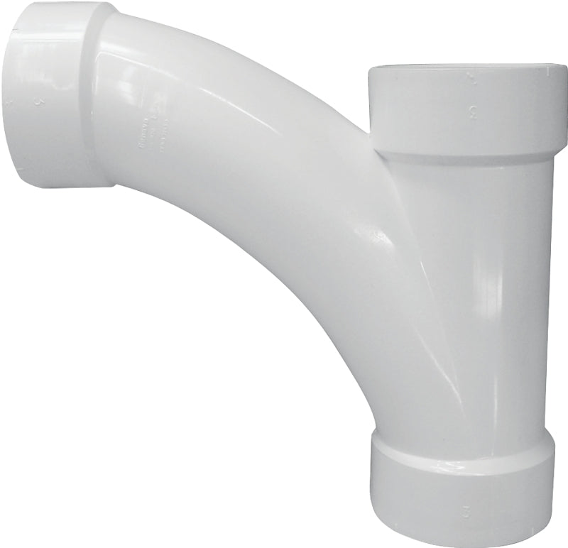 Canplas 194304 DWV Combination Tee Pipe Wye, 4 in, Hub, PVC, White, SCH 40 Schedule