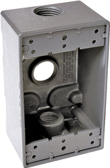 Hubbell 5324-0 Weatherproof Box, 18.3 cu-in, 3-Outlet, 1-Gang, Powder-Coated, Aluminum, Gray