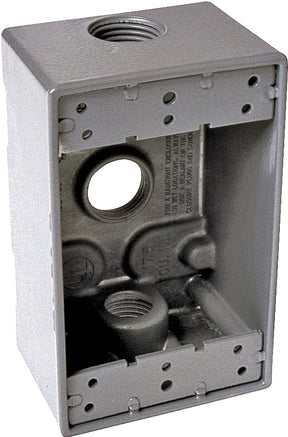 Hubbell 5324-0 Weatherproof Box, 18.3 cu-in, 3-Outlet, 1-Gang, Powder-Coated, Aluminum, Gray