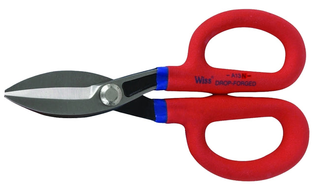Wiss WDF7S Tinner Snip, 7.2 in OAL, 1.62 in L Cut, Long, Straight Cut, Steel Blade, Black/Rawhide Handle