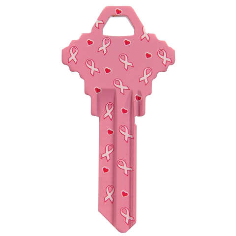 HILLMAN Breast Cancer Awareness Pink Breast Cancer Ribbon House/Office Universal Key Blank SC1 Singl, Pack of 6