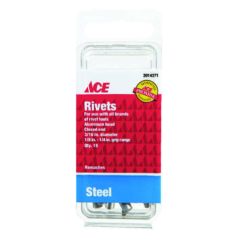 Ace 3/16 in. D X 1/4 in. Steel Rivets Silver 15 pk, Pack of 10 ...