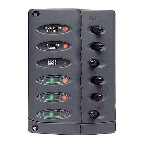 Marinco Contour Switch Panel Includes 6 Switches and 3 Inline Fuse Holders
