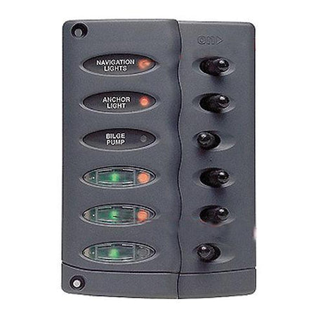 Marinco Contour Switch Panel Includes 6 Switches and 3 Inline Fuse Holders