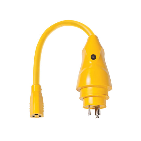 Marinco P30-15 EEL Pigtail Adapter Dock Side Male 30A 125V Locking to Boat Side Female 15A 125V Straight Blade