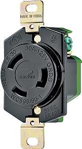 Eaton Wiring Devices L530R Single Receptacle, 2 -Pole, 125 V, 30 A, Back and Side Wiring, NEMA: NEMA L5-30, Black