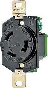 Eaton Wiring Devices L530R Single Receptacle, 2 -Pole, 125 V, 30 A, Back and Side Wiring, NEMA: NEMA L5-30, Black