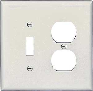 Eaton Wiring Devices PJ18W Combination Wallplate, 4-7/8 in L, 4-15/16 in W, Mid, 2-Gang, Polycarbonate, White, Screw