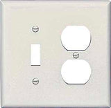 Eaton Wiring Devices PJ18W Combination Wallplate, 4-7/8 in L, 4-15/16 in W, Mid, 2-Gang, Polycarbonate, White, Screw