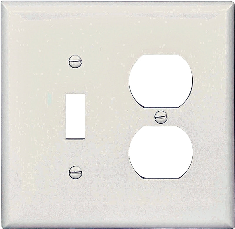 Eaton Wiring Devices PJ18W Combination Wallplate, 4-7/8 in L, 4-15/16 in W, Mid, 2-Gang, Polycarbonate, White, Screw