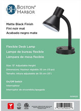Boston Harbor TL-TB-134-BK-3L Flexible Desk Lamp, 120 V, 60 W, 1-Lamp, CFL Lamp, Black Fixture, Black