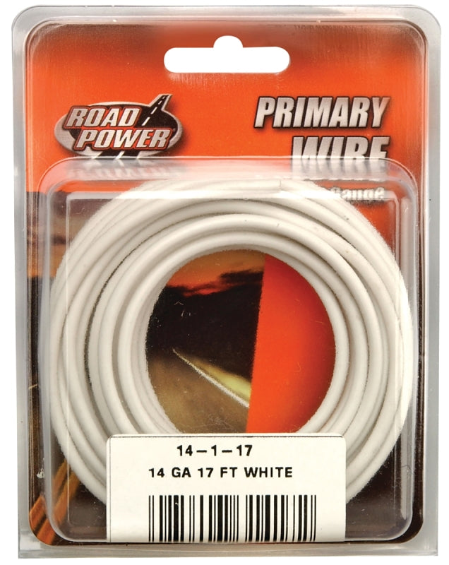 CCI 55669033 Primary Wire, 14 ga Wire, 60 VDC, Copper Conductor, White Sheath, 17 ft L