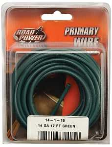 CCI 56421933 Primary Wire, 14 AWG Wire, 60 VDC, Copper Conductor, Green Sheath, 17 ft L