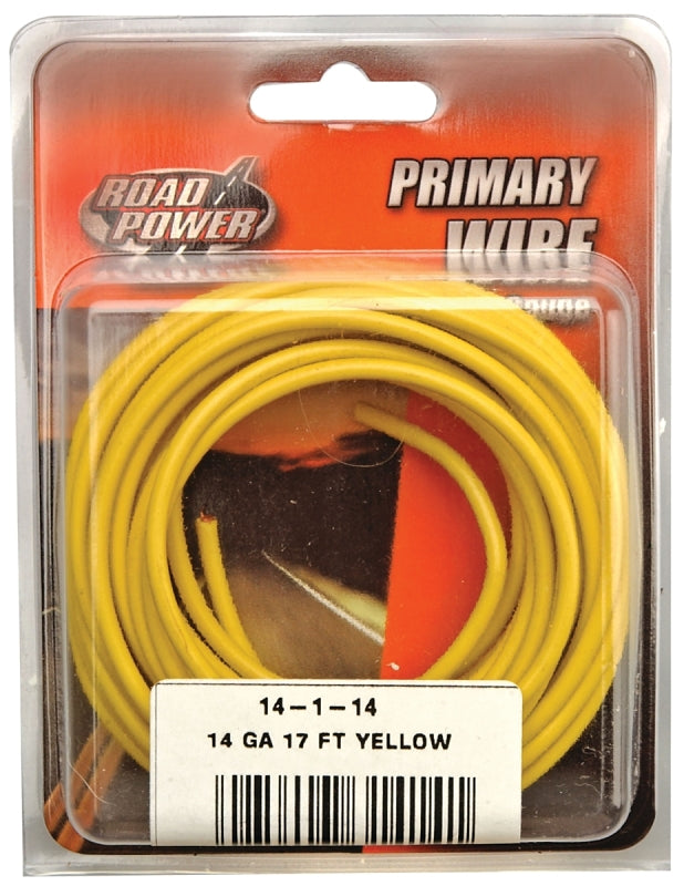 Road Power 55670833/14-1-14 Electrical Wire, 14 AWG Wire, 25/60 V, Copper Conductor, Yellow Sheath, 17 ft L