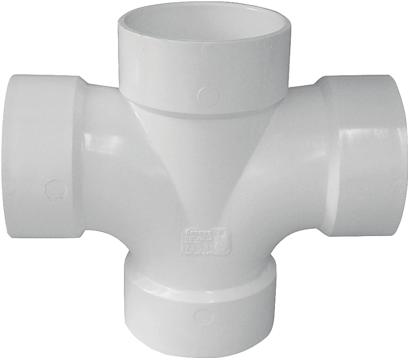 Canplas 192189 DWV Double Sanitary Pipe Tee, 3 x 1-1/2 in, Hub, PVC, White