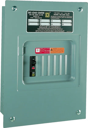 Square D QO QO816L100SCP Load Center, 100 A, 8-Space, 16-Circuit, Main Lug, NEMA 1 Enclosure, Gray, Plug