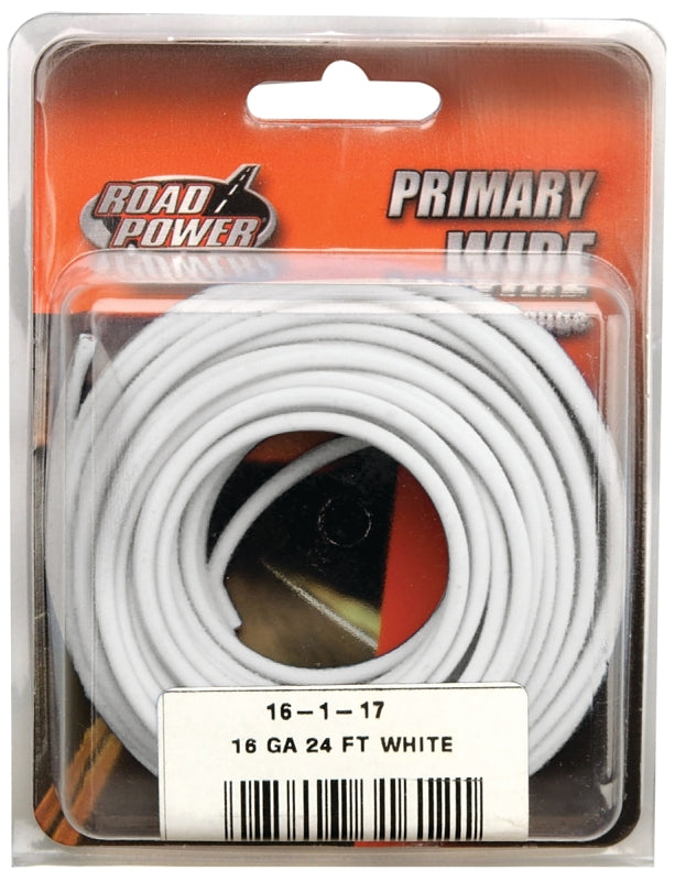 CCI 55667933 Primary Wire, 16 ga Wire, 60 VDC, Copper Conductor, White Sheath, 24 ft L