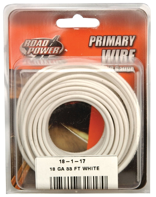 Road Power 55667233/18-1-17 Electrical Wire, 18 AWG Wire, 25/60 VAC/VDC, Copper Conductor, White Sheath, 33 ft L